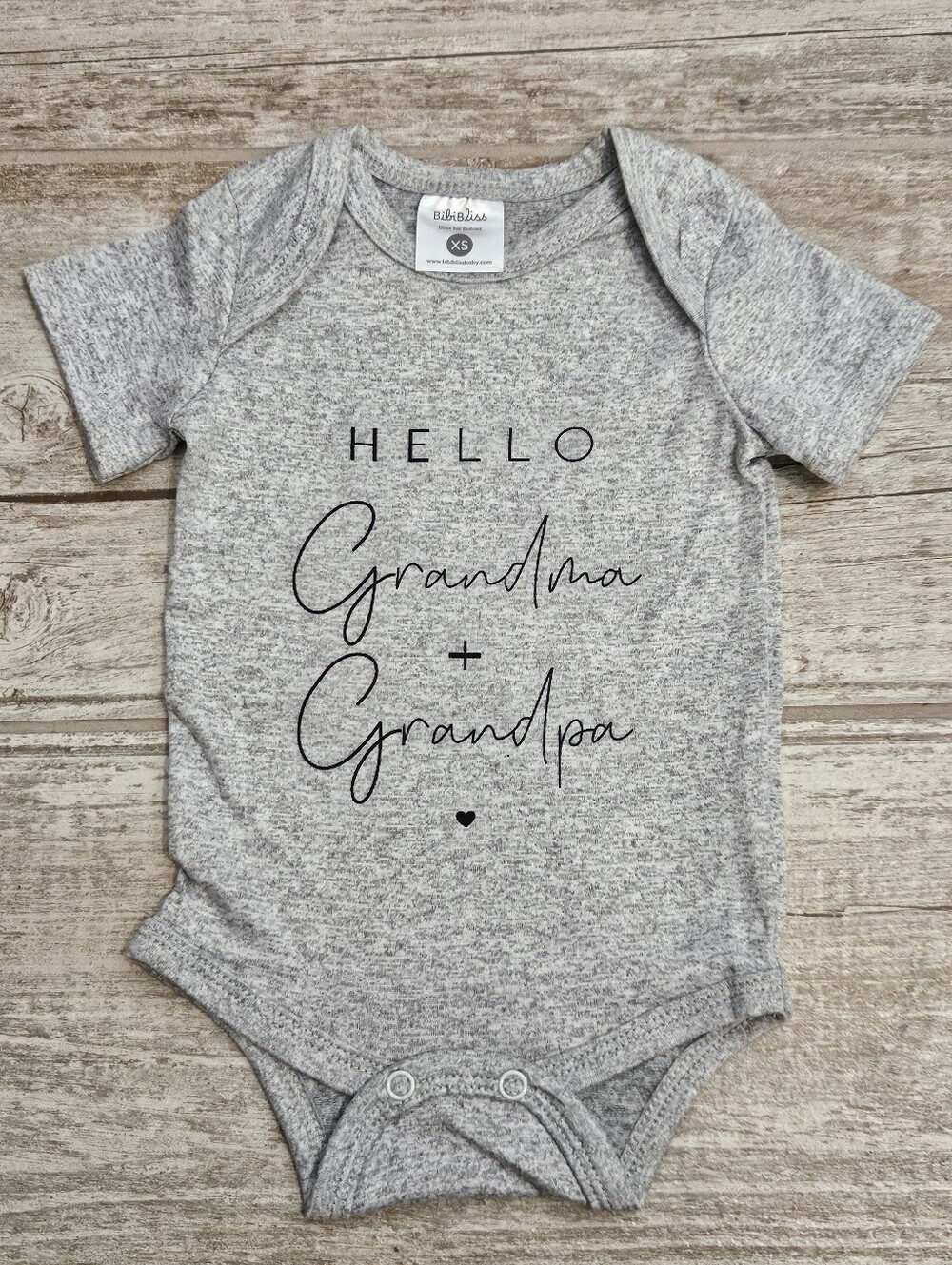 Bibi Bliss Hello Grandma Grandpa Baby Bodysuit Gray 0-3 Months Pregnancy Reveal